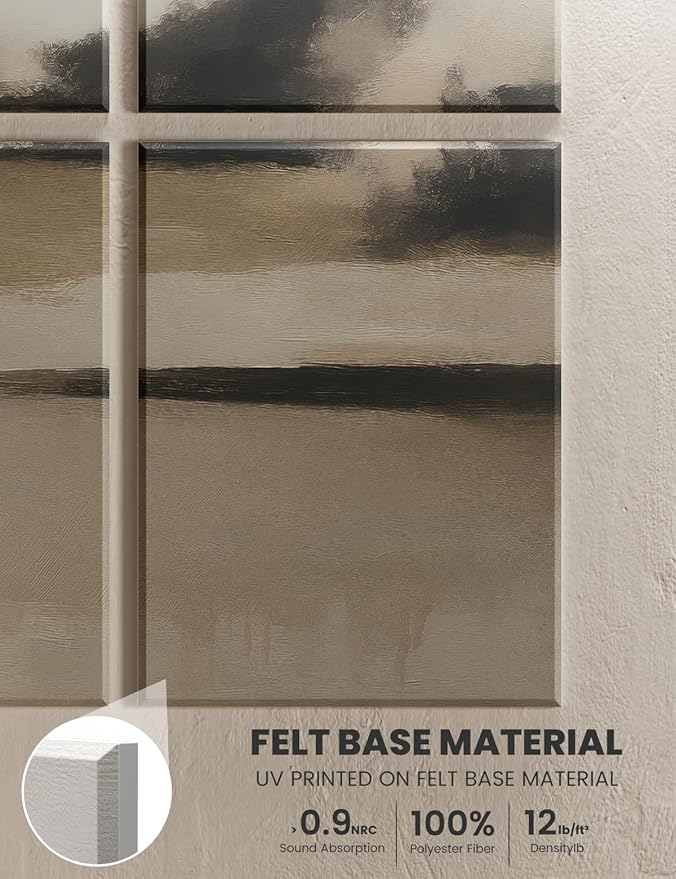 Wall Art Felt Bulletin Board,47''X31''Cork Boards Alternative Wall Panels-8-Pack with 50 Adhesive Tabs, Decorative Panels for Living Room and Recording Studio, Offices-Mist Reflections