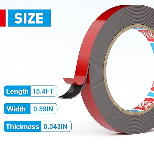 EMITEVER Double Sided Tape Heavy Duty, Tesa Adhesive Mounting Tape Waterproof, 0.59IN x 15.4FT Strong Acrylic Foam Tape for Walls, Automotive, Home Office Decor