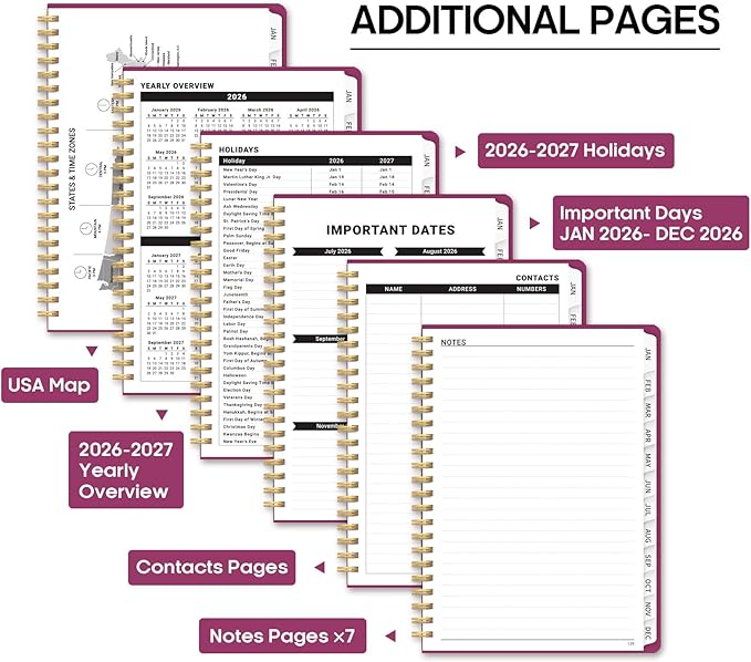 2026 Planner 8.5" x 11", Weekly and Monthly Calendar Planner Book, January 2026 - December 2026, Hardcover Spiral Planner with Monthly Tabs, Notes Pages, Perfect for Women & Men, A4 - Raspberry
