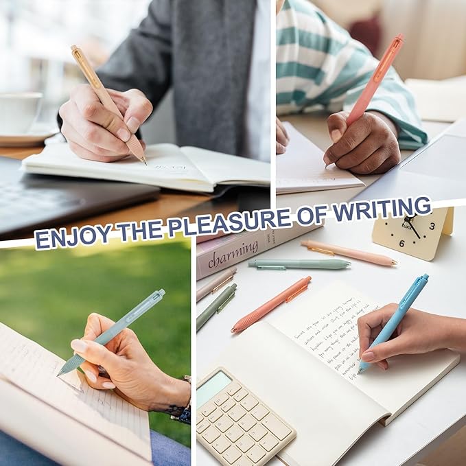 Linbsunne Gel Pens Black Ink Pens for Office 0.5mm Fine Point Pens Smooth Writing Retractable Work Pen (Macaron 12 pcs)