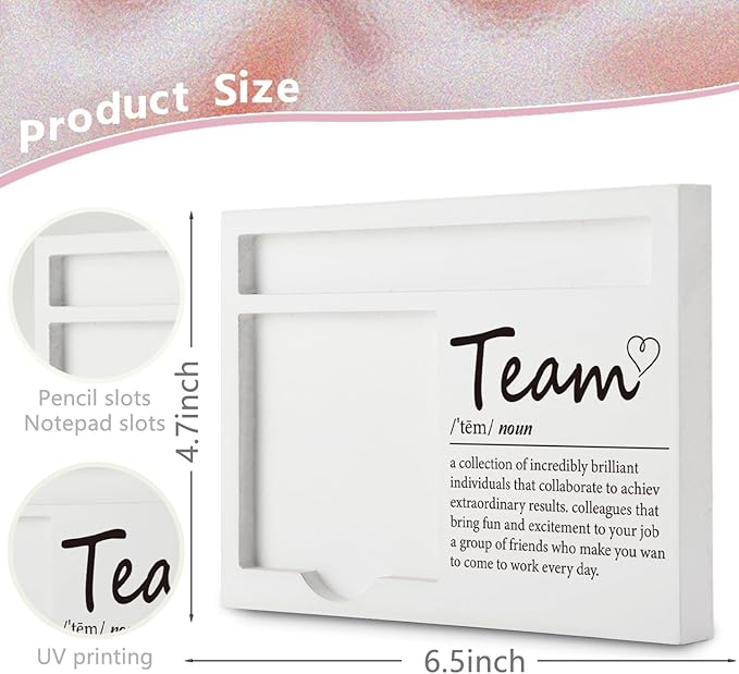 Teamwork Appreciation Gift, Wooden Sticky Note Holder, Office Desk Organizer for Coworkers, Employees, Leaders, Appreciation Thank You Gift for Team, Boss, Colleagues, Christmas, Birthday YBB04