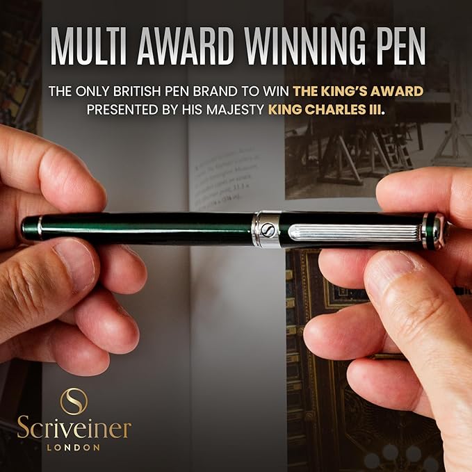 Scriveiner British Racing Green Rollerball - Stunning Luxury Pen With Chrome Finish, Schmidt Ink Refill, Best Roller Ball Pen Gift Set for Men & Women, Professional, Executive Office, Nice Pens