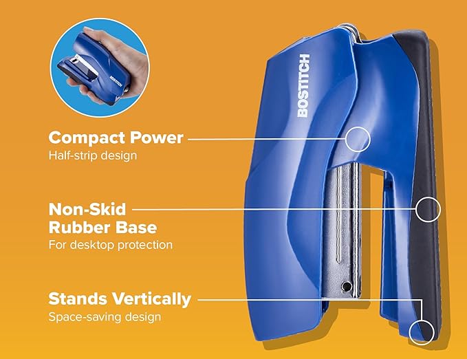 Bostitch Office Heavy Duty 40 Sheet Stapler with 1250 Staples & Claw Remover, Small Stapler Size, Fits into The Palm of Your Hand, Value Pack, Blue (B175-BLUE-VP)