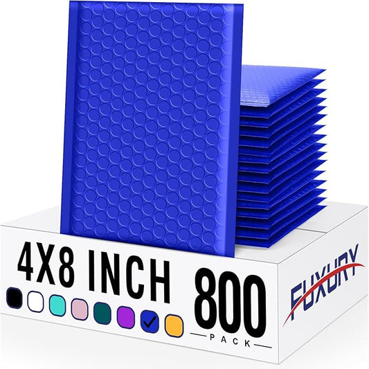 Fuxury Bubble Mailer 800Pcs 4x8 Bubble Mailers Bulk Royal Blue Shipping Padded Envelopes Usable Size 4x7” Waterproof Mailing Envelopes for Mailing,Packaging, Small Business #000