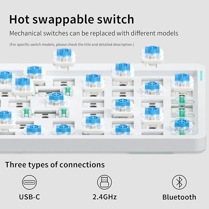 nuphy Air96 V2 Wireless Mechanical Keyboard,100 Keys RGB Backlit Keyboard,Supports Bluetooth 5.1,2.4G and Wired Connection,for PC/Laptop/Windows/Mac -White Gateron Blue Switch