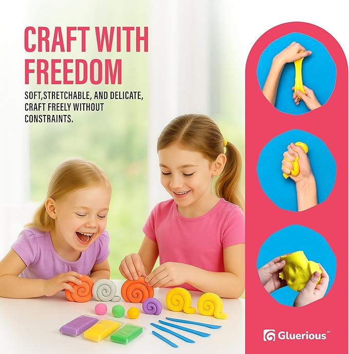 Air Dry Clay for Kids & Adults - Magic Modeling Clay Kit: 50 Vibrant Colors, 100 Googly Eyes, Soft & Safe Material - Creative Fun Arts and Crafts Set