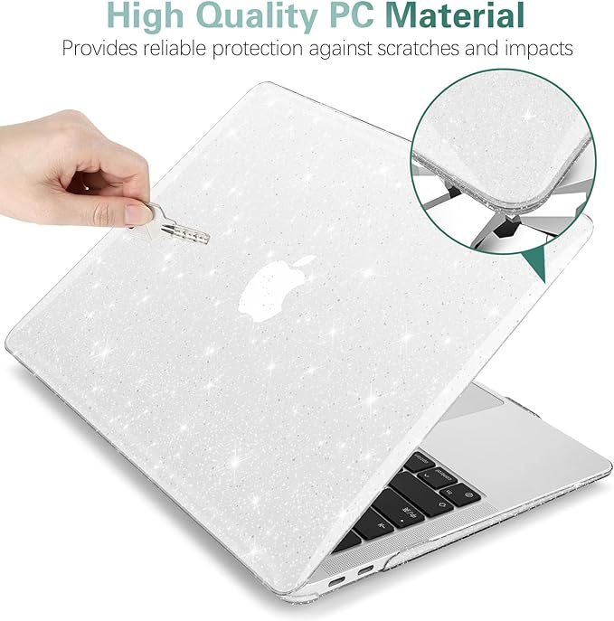 KEROM Clear Glitter Case for MacBook Air 13 inch 2025-2022 M4 M3 M2 A3240 A3113 A2681, Clear Glitter MacBook Air 13.6 Case, Bling Sparkle Plastic Hard Shell & Keyboard Cover for Mac Air 13.6 inch