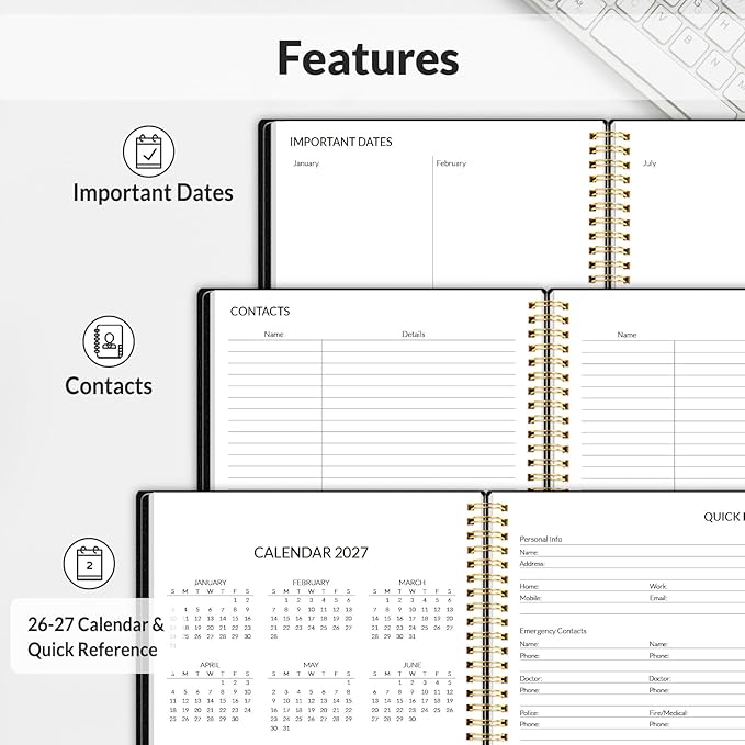 2026 Planner SUNEE Weekly and Monthly Planner - January 2026-December 2026, 8.5"x11" Half Weekly Half Note, Daily 2026 Calendar Planner with PVC Waterproof Cover, Monthly Tab, Note, Bookmark, Black