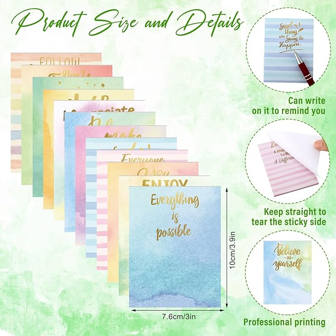 Geyee 24 Pcs Inspirational Sticky Notes with Funny Pens Fun Notepads for Adults Coworkers Nurse 3 x 4 Inch to Do List Notepads with Sayings Pen for Lab Week Gifts Teacher Office Supplies