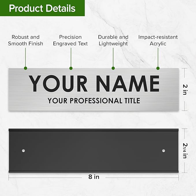My Sign Center Custom Desk/Wall Name Plate - Personalized, Laser Engraved, 2" x 8", 18 Color Options, Made in USA