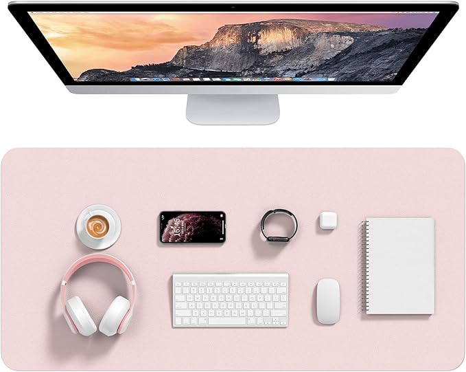Hsurbtra Desk Pad, 35.5" x 17" PU Leather Desk Mat, XXL Extended Mouse Pad, Waterproof Desktop Blotter Protector, Non-Slip Ultra Thin Large Laptop Keyboard Writing Mat for Office Home, Pink