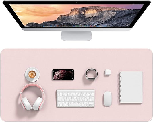 Hsurbtra Desk Pad, 35.5" x 17" PU Leather Desk Mat, XXL Extended Mouse Pad, Waterproof Desktop Blotter Protector, Non-Slip Ultra Thin Large Laptop Keyboard Writing Mat for Office Home, Pink