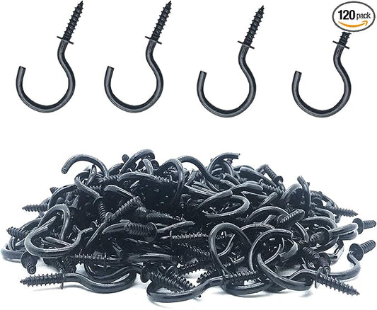 120 Pcs 1 Inch Screw-in Hooks Nickel Plated Metal Cup Hooks, Ceiling Hooks Black