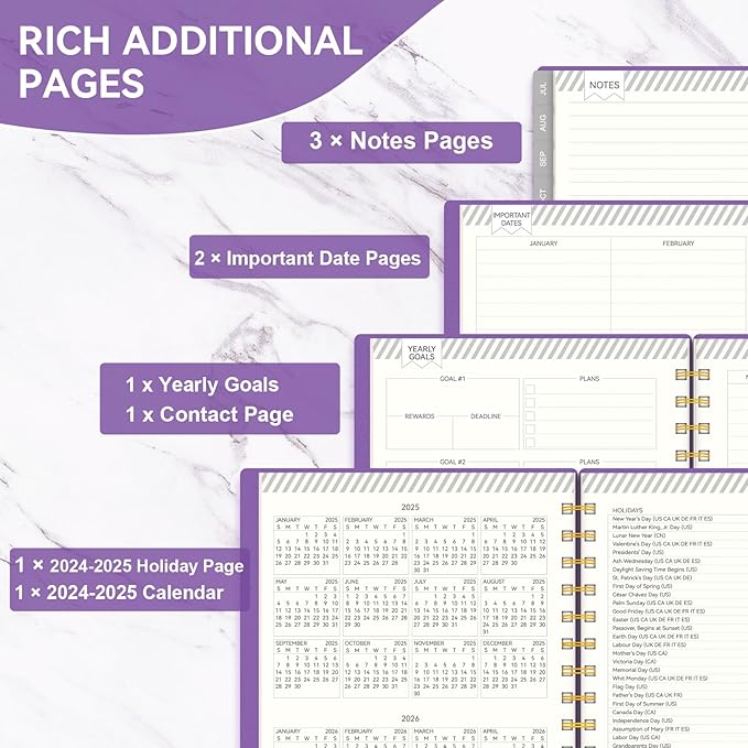 Planner 2025-2026, Weekly and Monthly Planners for Teacher & Student,Jul.2025 - Jun.2026, AIMPEAK Daily Calendar Planner with Monthly Tabs, Pen Loop, Flexible Waterproof Cover, Purple, 5.5" x 8.5"
