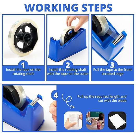 HTVRONT Heat Tape Dispenser - Sublimation Heat Transfer Tape Dispenser Holder fits 1"& 3" Cores, Blue Desk Dispenser Sets for Office and School