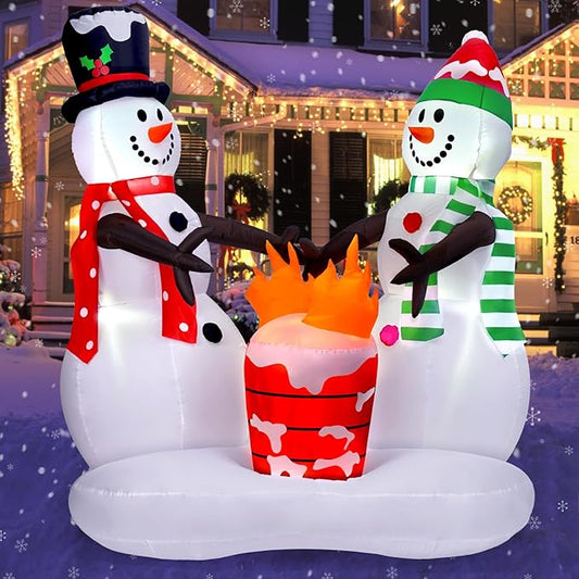 Outdoor Christmas Decoration, 8FT Inflatable Christmas Snowmen with Fire Flame Lights Decorations,Outdoor Christmas Blow Up Yard Decorations with Built-in LED for Outside, Holiday Lawn,Yard, Garden