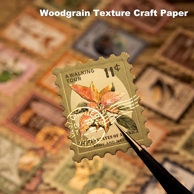 Vintage Stamp Paper Set, 120 PCS Embossed Scrapbook Paper Kit for Journaling, DIY Collage, Card Making, and Art Crafts Supplies