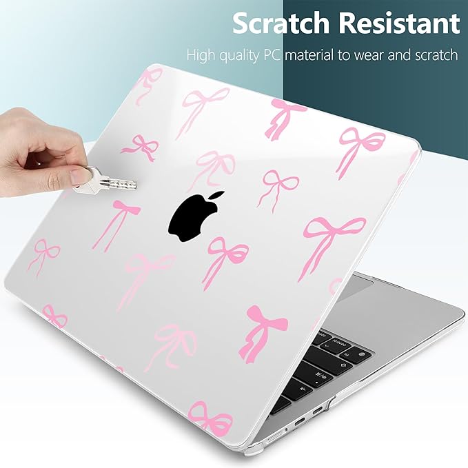 DONGKE Compatible with M4 MacBook Air 15 inch Case 2025-2023 A3241 A3114 A2941 M3 M2 Retina Display Touch ID, Plastic Hard Case & Keyboard Skin for MacBook Air 15" - Pink Bows