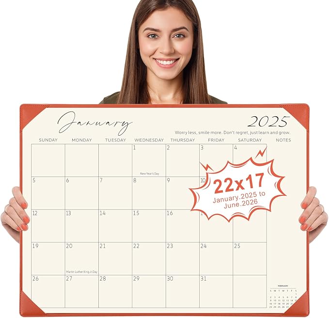 Gannyfer Desk Calendar 2025-2026 with Desktop Mat, Simplified Large 22" x 17" Desktop Pad Calendar, 18 Month Table Calendar from Jan 2025 to Jun 2026, Office Supplies Perfect for Home School and Office - Orange