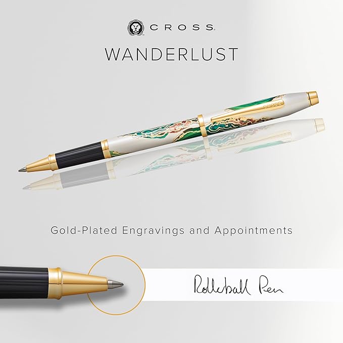Cross Wanderlust Refillable Rollerball Pen Presented in a Luxury Gift Box - Medium Point, Black Ink,