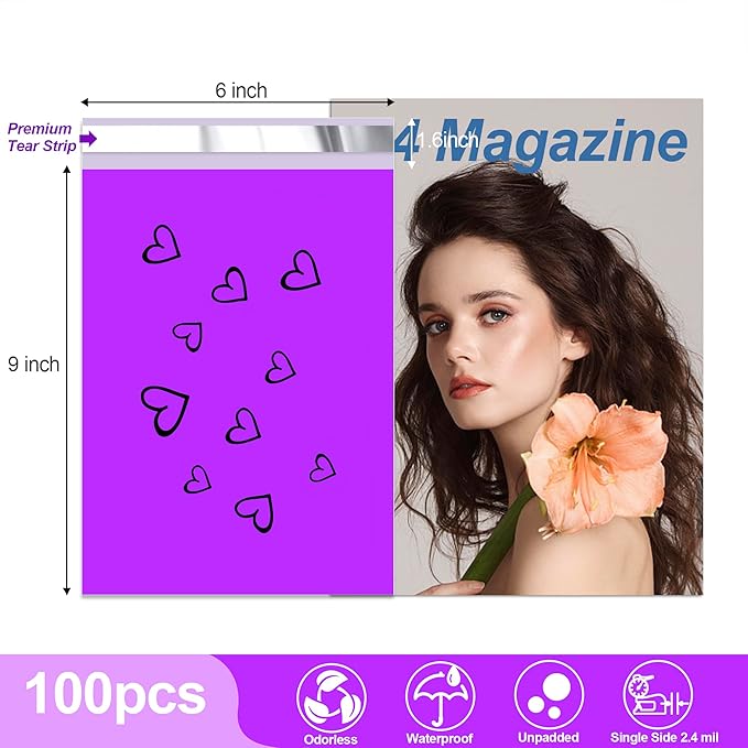JinRuiKJ Thank You Poly Mailer 6x9 Inch 100 PCS, Shipping Bags for Clothing, Packaging Bags for Small Business, Strong Adhensive, Waterproof and Tear-Resistant Mailing Envelopes, Purple