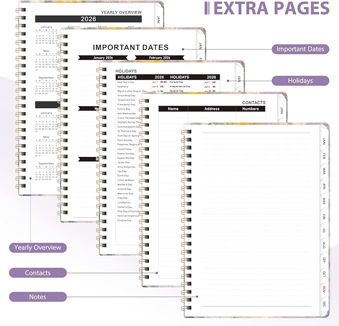 2026 Planner, Weekly and Monthly Calendar Agenda Book, Jan 2026 - Dec 2026, Hardcover Planning Academic Planner for Office School Supplies and Desk Accessories - A5 (6.3'' x 8.5'')