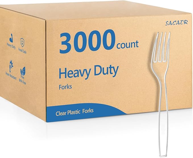 SACATR 3000 Count Plastic Forks Bulk - Plastic Silverware Forks Heavy Duty, BPA-Free, Heat Resistant, Suitable for Family Gatherings, Outdoor Events, Commercial Catering