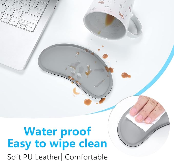 Dapesuom Mouse Wrist Rest, Ergonomic Memory Foam Mouse Wrist for Computer Desk Mats Support, PU Leather Hand Rest Pad Cushion for Gaming, Laptop, Men, Women, Pain Relief & Easy Typing, Space Gray