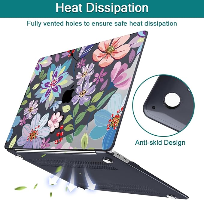 Teryeefi for MacBook Pro 13 inch Case M2 M1 2025 2022 2021-2016 Release fits Model A2338 /A2289/A2251/A2159/A1989/A1706 with Touch Bar, PC Hard Shell with Keyboard Cover, Pretty Colorful Flowers A004