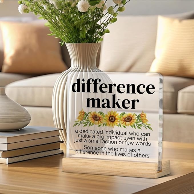 Appreciation Gifts for Women Men Coworker, Thank You Gifts for Coworker Teacher Nurse Boss Lady, Difference Maker Definition Acrylic Desk Sign Decor