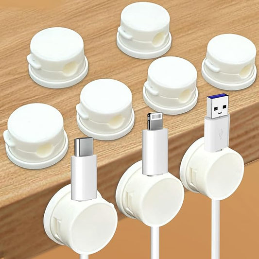 9 Pack Rotatable Magnetic Cord Organizer, Phone Cable Management, Desk Charger Cords Holder, No-Residue Adhesive Cables Clips for Kitchen, Office, Car, Nightstand（White）