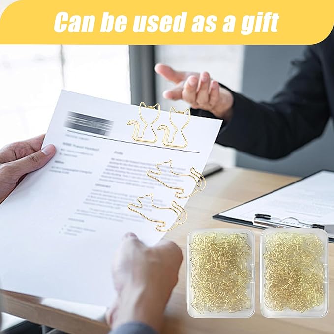 80 Pcs Gold Cat Creative Metal Paper Clips - Fun Office Supplies for Cat Lovers (Gold Catg)