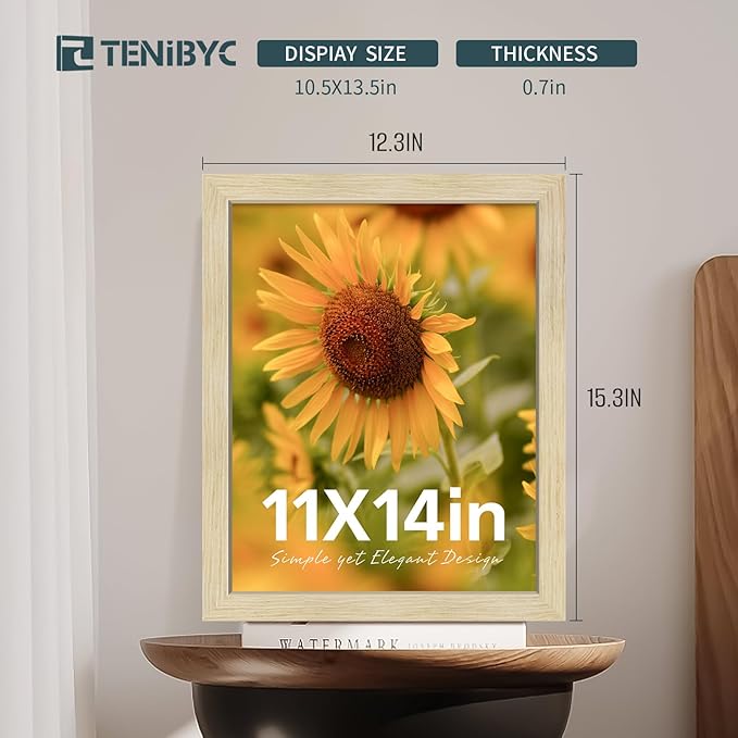 11x14 Picture Frames Set - 3 Pack - Natural Oak Wood - Tempered Glass - for Wall Photos, Family Memories, Posters & Puzzles, Home Decor