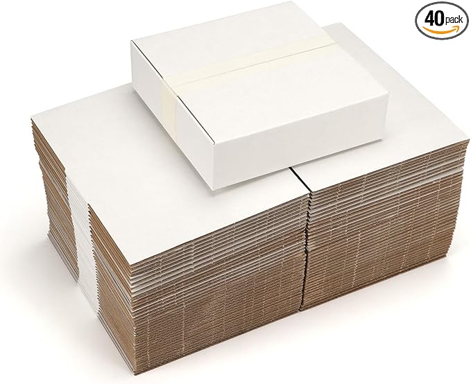 7x7x2 Shipping Boxes Set of 40, 3 Layers White Corrugated Cardboard Small Business Packing Box for Mailing
