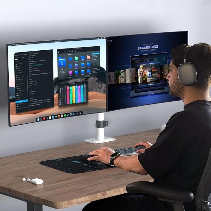 Suptek Dual Monitor Desk Mount, Adjustable Dual Monitor Arm for 2 Monitor Screens up to 42 inch, Extra Tall 15.75" Pole Monitor Stand for Desk, Holds up to 22 lbs,White(MD9442LW)