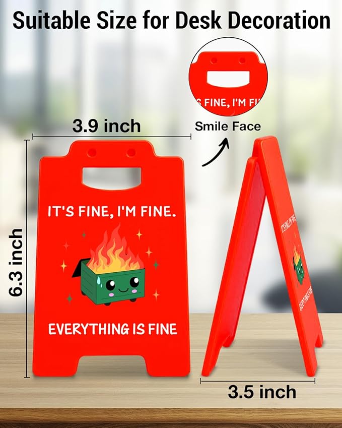 Dumpster Fire Desk Accessories Desk Signs - Funny Office Gifts for Coworkers, Cute Dumpster Fire Gifts, I'm Fine Everything is Fine Office Decor for Women Men