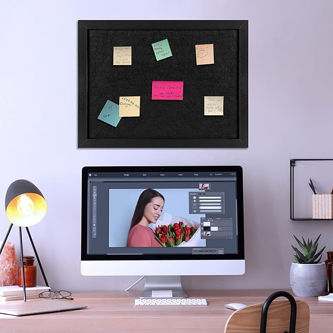 TORASO Cork Board Bulletin Board, Cork Boards for Walls with Pins, Eye Bolts, gaskets, Screws, Pin Board for Office, School and Home (All Black, 11“x14.5” - 4p)