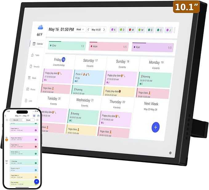 Smart Digital Calendar, 10.1" HD Smart Touch Screen Home Interactive Electron Calender WiFi Planner,Meal Schedule, Duty Chart,Achievement Rewards- Built-in Digital Photo Frame Function