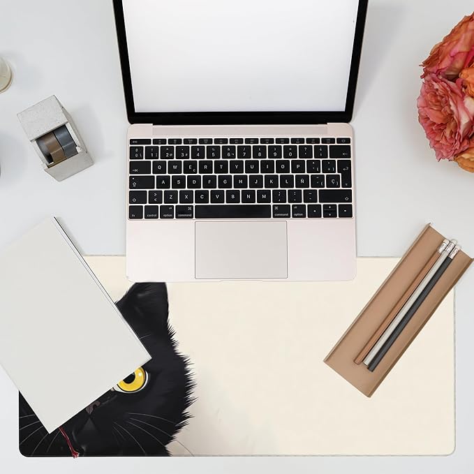 Desk Pad,Black Cat Desk Mat,Cute Cat Large Gaming Mouse Pad for Desk,Extended Big Computer Keyboard Mouse Pad with Non-Slip Base and Stitched Edge,35.4"x15.7"