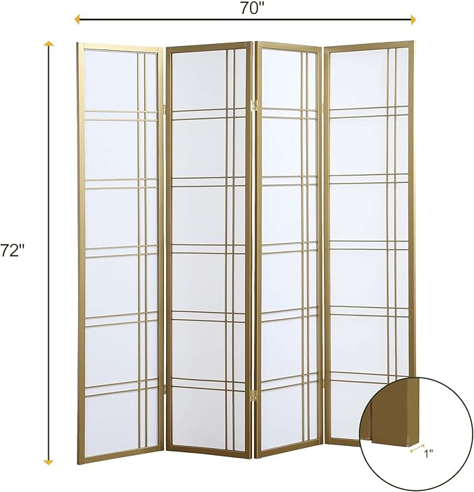 NicBex Room Divider 4 Panel Room Dividers with Paper-Looking Partition Room Dividers and Folding Privacy Screens Wall Divider for Home, Office, Room Separation,72" W x 1" D x 70" H, White+Gold