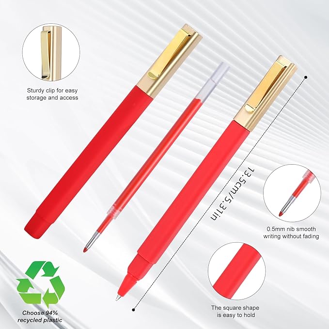 6 Pack Gel Pens Red 0.5mm Medium Point Red Gel Ink Pens with Cap Quick Drying Ballpoint Pen Smooth Writing Fine Point Pen for Journaling School Office Supplies