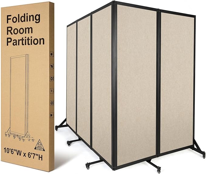 Room Partition,Folding Privacy Divider,Office Partition Dividers,Office Dividers Wall, 10'6"W x 6'7"H,Beige