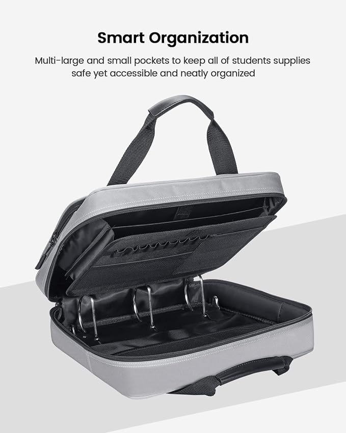 3 Inch 3 Ring Zipper Binder with Shoulder Strap & Handle & Multi-Pocket - 3" Binder with Zipper for School, Compatible with 13-Inch MacBook/Tablet -Patent Design Grey