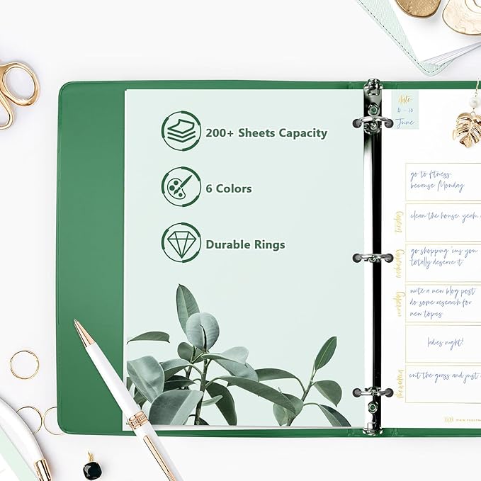 COMIX 3 Ring Binder 1 inch with Clear View Cover, 1" View Binder Holds 200 Sheets of US Letter Size Paper, 6 Pack (Green)