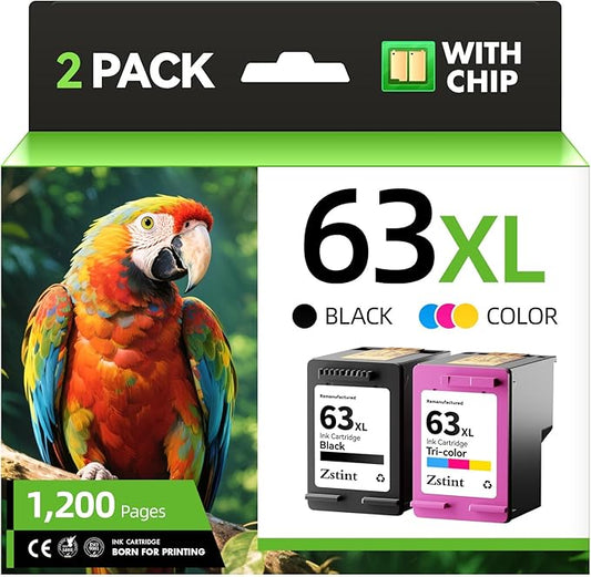 63XL Ink Cartridges 2 Pack High Yield with Chip Replacement for HP 63 63xl Ink Compatible with HP Officejet 3830 4650 4655 5255 5258 5200 Envy 4510 4512 4520 4650 Deskjet 2130 2132 3630 3634 Printer