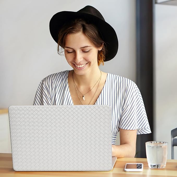 Woven Case Compatible with MacBook Air 13.6 inch 2022-2025 M4 A3240 M3 A3113 M2 A2681,for Mac Air 13+ Sturdy Protective Leather Woven Textured Case&Keyboard Cover for Mac 13 M4 Weave,Boho White