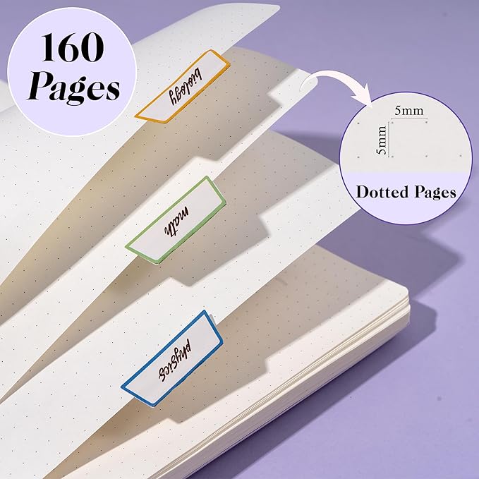 Dot Grid Spiral Notebook A5 Spiral Bullet Dotted Journal 160 Pages Thick Dot Paper Notebooks Plastic Hardcover Spiral Notebook 5x7 Wire Bound Notebooks for Note Taking School Office Supplies,Purple