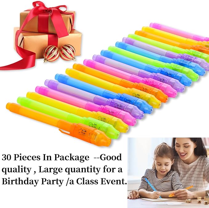 30 Pieces Invisible Ink Pen with UV Light Spy Pen Magic Marker for Kids Secret Message Pens Party Favors Ideas Gifts Easter Day Halloween