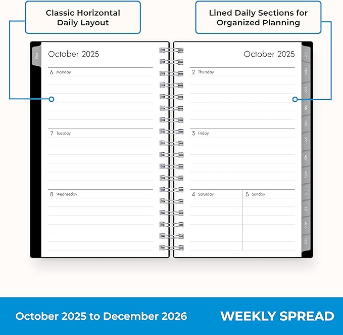 Blue Sky 2026 15-Month Weekly and Monthly Mini Planner Calendar, Includes October 2025 - December 2026, 3.625" x 6.125", Flexible Cover, Wirebound, Laminated Tabs, Enterprise