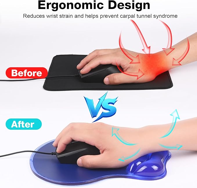 Mouse Pad with Gel Wrist Rest, Ergonomic Mouse pad Comfortable Computer Wrist Support for Laptop, Pain Relief Mousepad with Non-Slip PU Base for Office & Home Blue